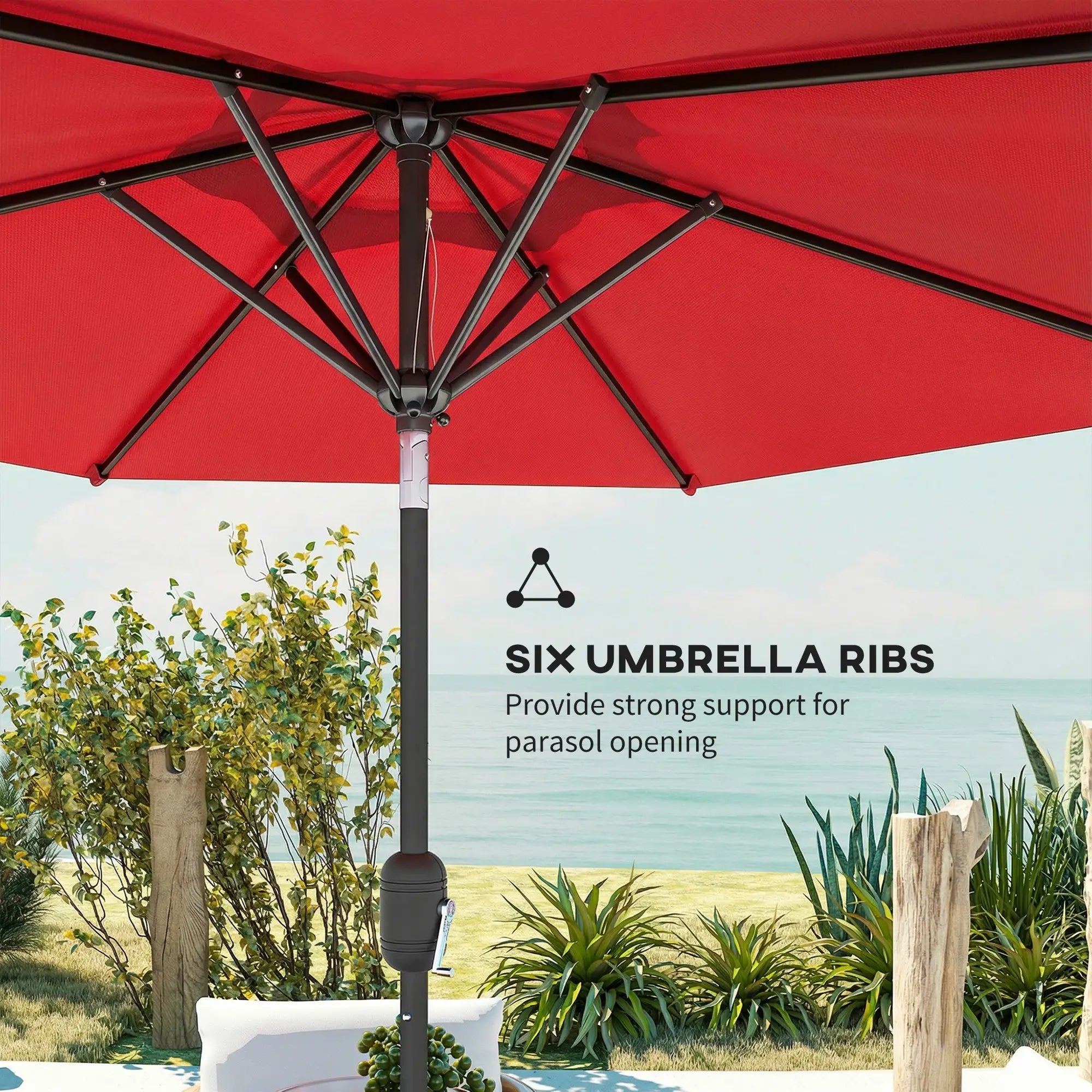 Patio Sun Umbrella, 6 Ribs, Wine Red Sun Umbrellas at Gallery Canada