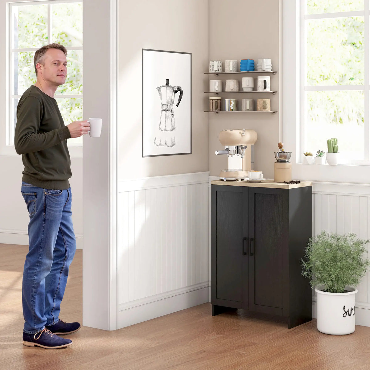 Modern Storage Cabinet, Adjustable Shelf, 23.6" x 11.8" x 35.4", Black Storage Cabinets at Gallery Canada
