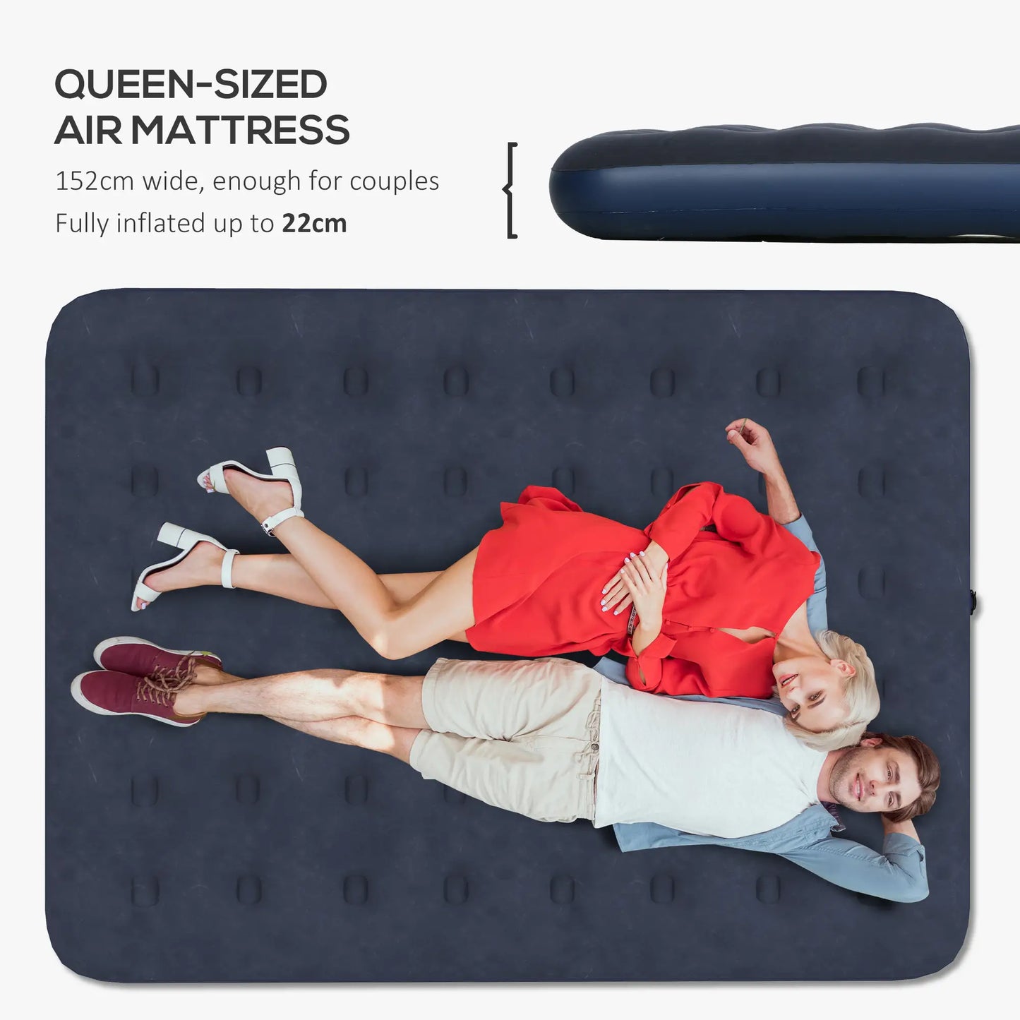 Queen Air Mattress, Inflatable Bed with Flocked Surface, Dark Blue Camping Cots at Gallery Canada
