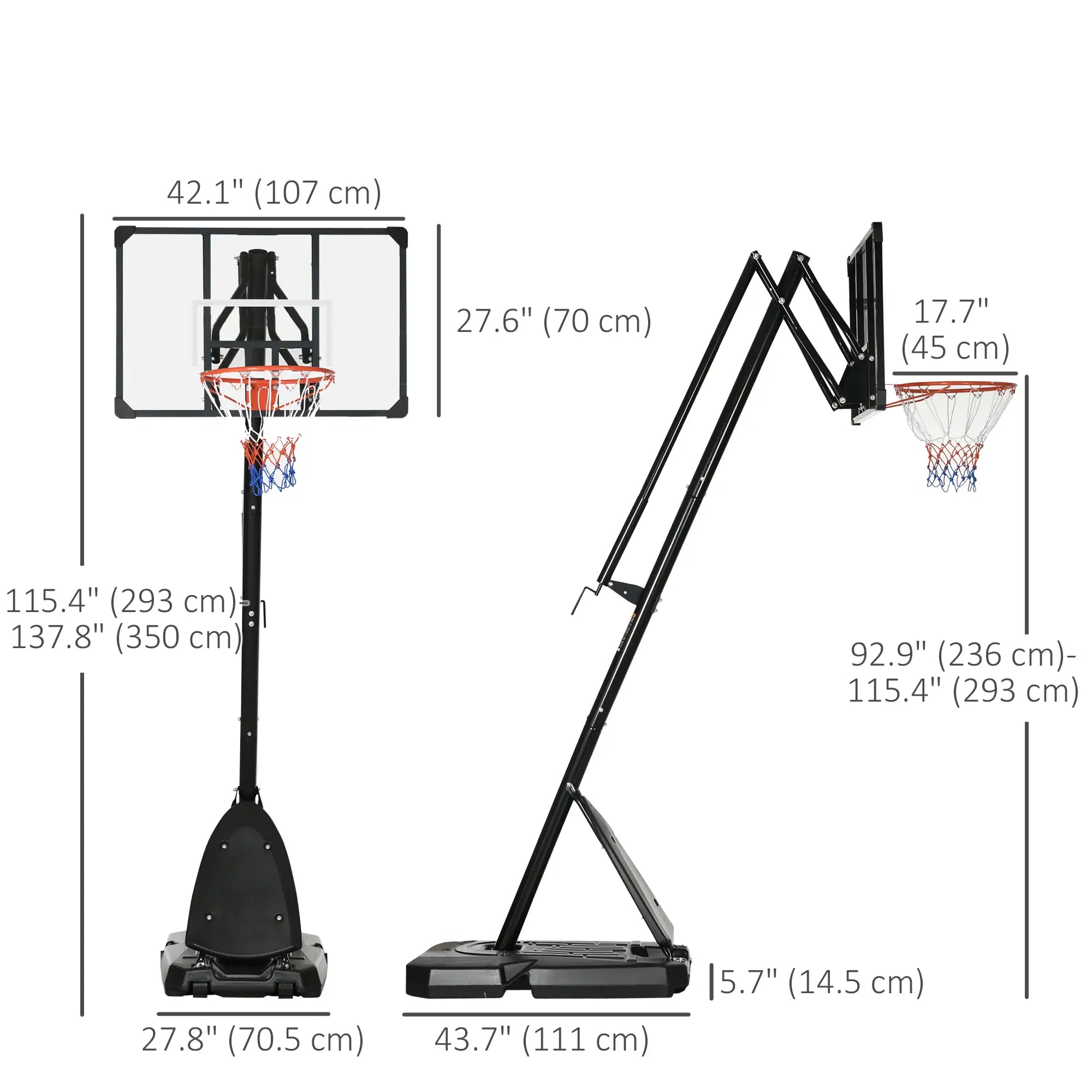 Portable Basketball Hoop and Stand with Backboard, 115.4