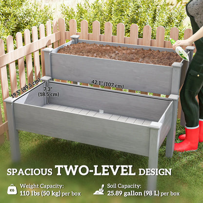 2 Tier Wood Plant Stand, Raised Bed for Flowers Vegetables, Grey Elevated Garden Beds at Gallery Canada