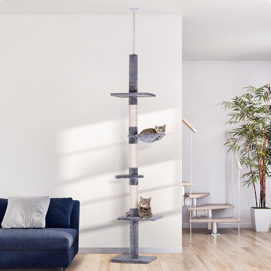 8.5ft Cat Climbing Tree 5-Tier Cat Activity Center Floor-to-Ceiling Cat Climber Toy with Scratching Post Play Rest Post Pet Furniture Grey - Gallery Canada