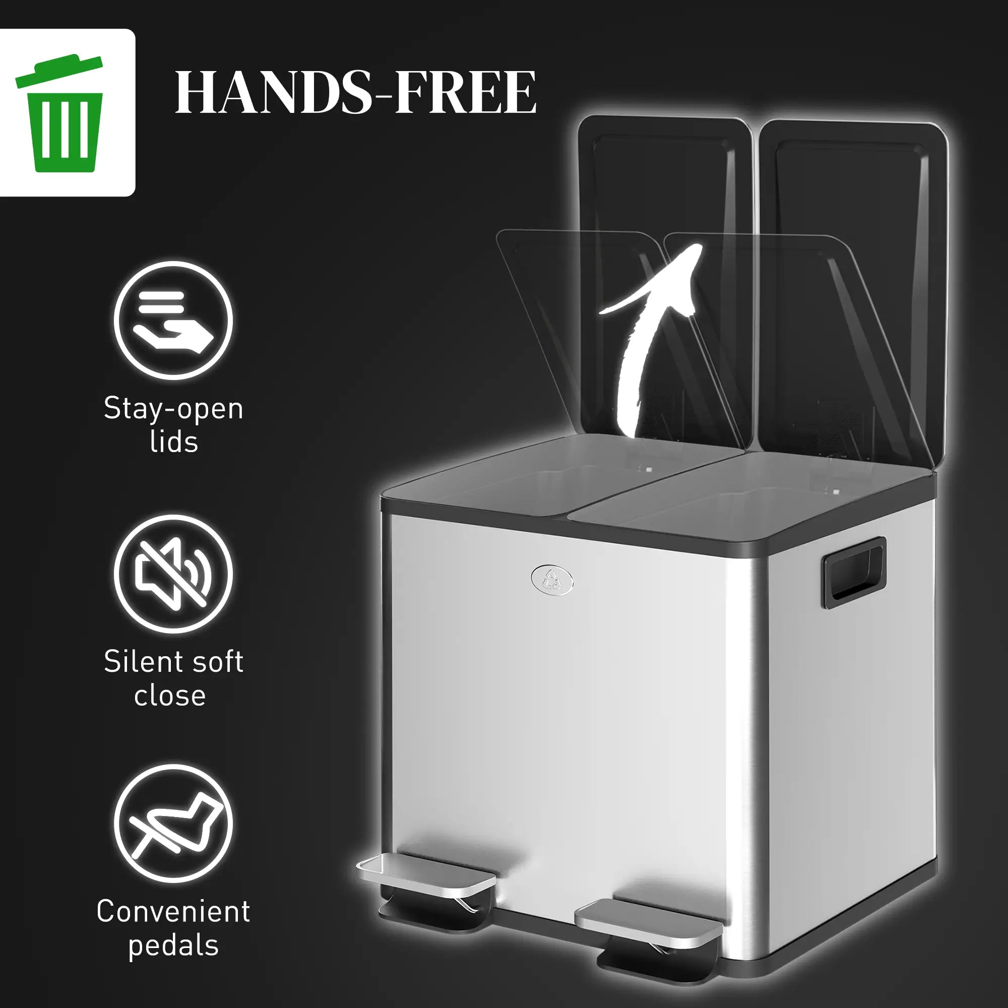 Dual Garbage Bin, Soft Close Trash Can, 2 x 15 Liter, Silver Household Supplies at Gallery Canada