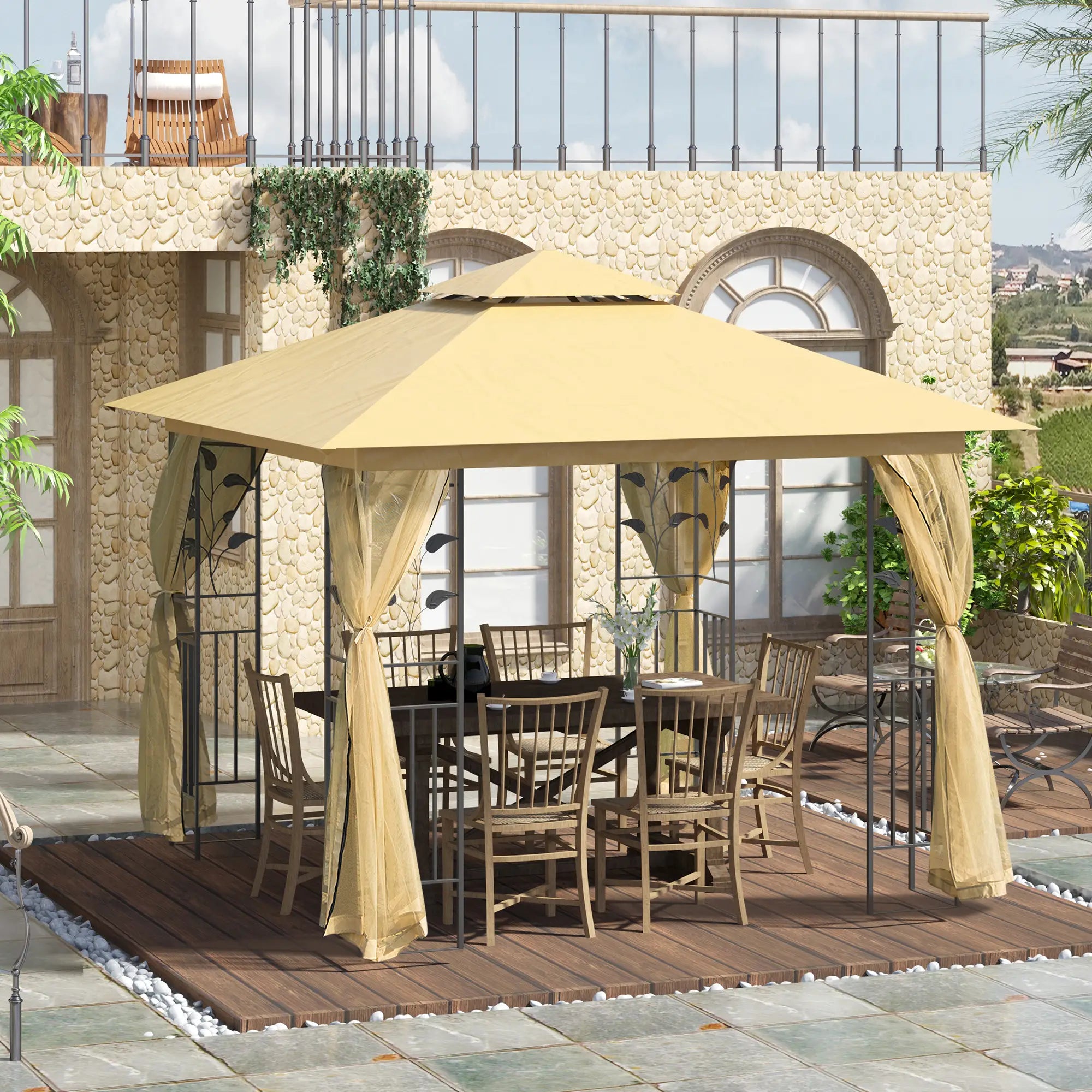10'X10' Soft Top Steel Patio Gazebo, Outdoor Sun Shelter, Beige Gazebos at Gallery Canada