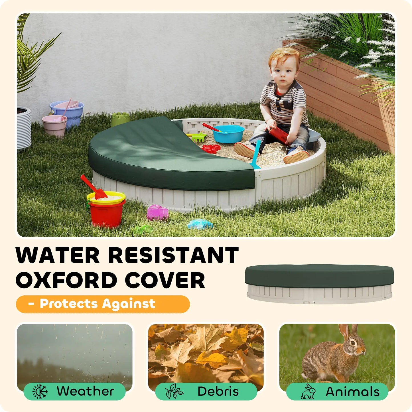 Kids Outdoor Sandbox with Cover, Waterproof Canopy, 3-12 Years, Cream White Sandboxes & Accessories at Gallery Canada