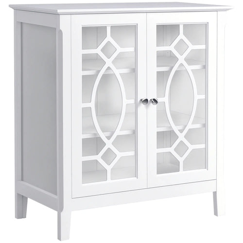 Sideboard Cabinet, Buffet Table, Double Glass Doors, 2 Shelves, White