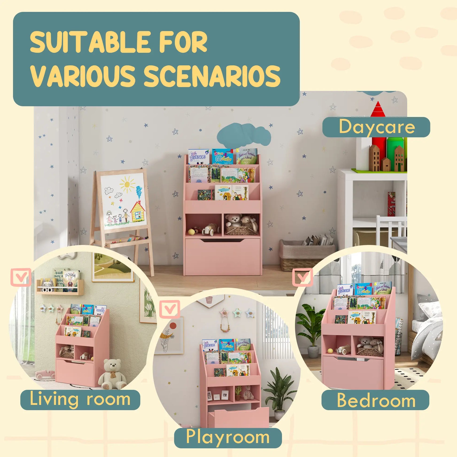 Kids Bookcase with Storage Drawer, for Classroom, Bedroom, Pink Baby & Kids Storage at Gallery Canada