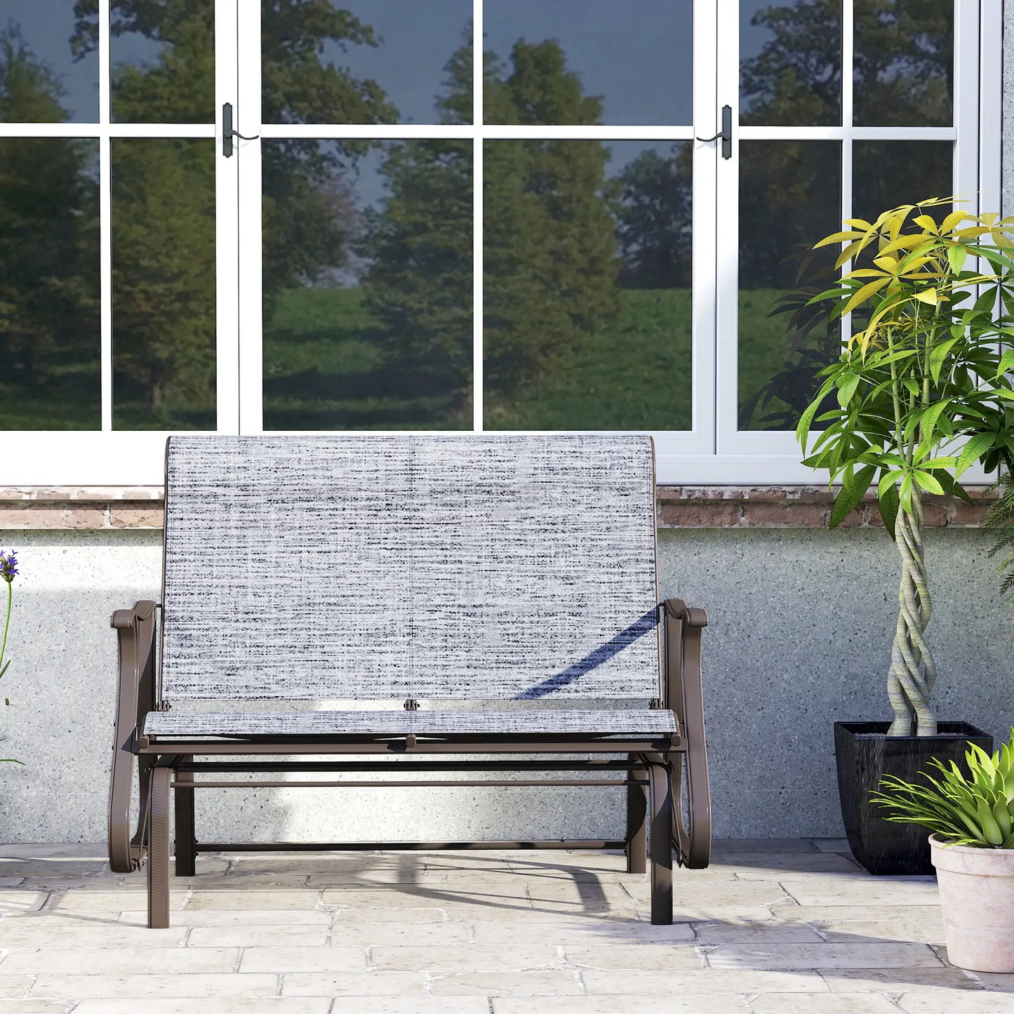 Garden Double Gliding Chair, Patio Glider, Steel Frame, Dark Grey Outdoor Gliders at Gallery Canada