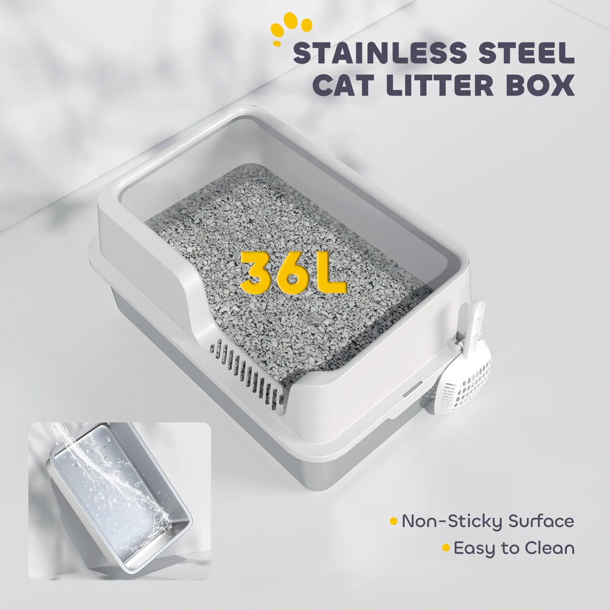 Stainless Steel Cat Litter Box with Lid, Scoop, High Sided, Non-Stick Cat Litter Box Enclosures at Gallery Canada