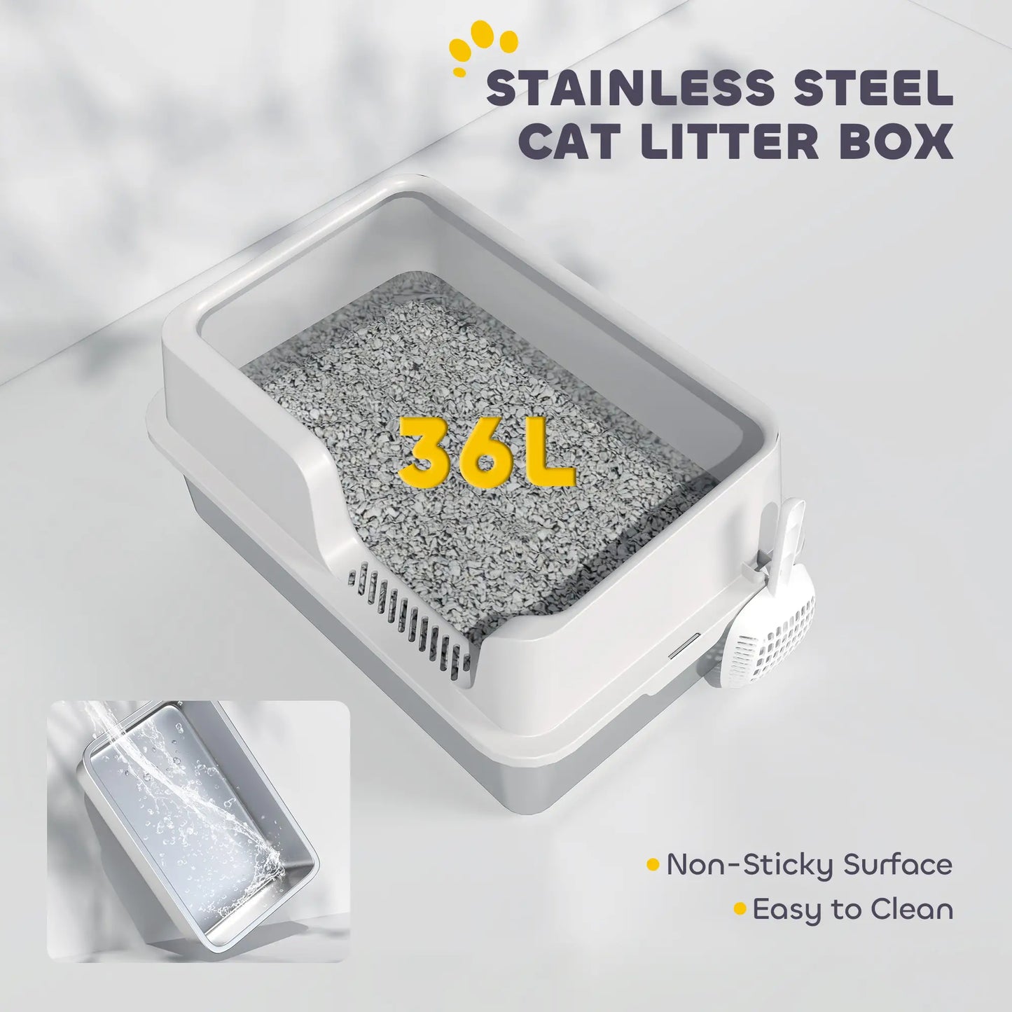 Stainless Steel Cat Litter Box with Lid, Scoop, High Sided, Non-Stick Cat Litter Box Enclosures at Gallery Canada