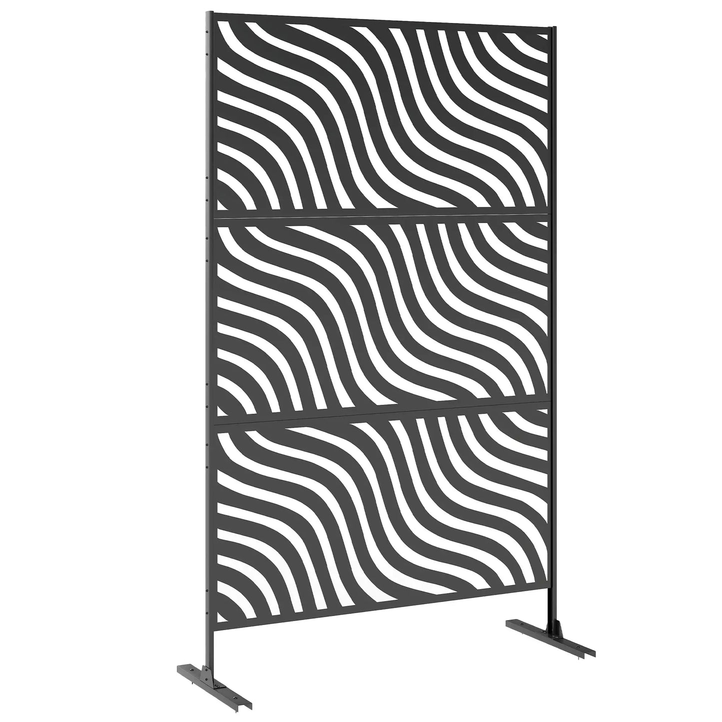 78" X 48" Metal Outdoor Privacy Screen, Freestanding Divider, Black