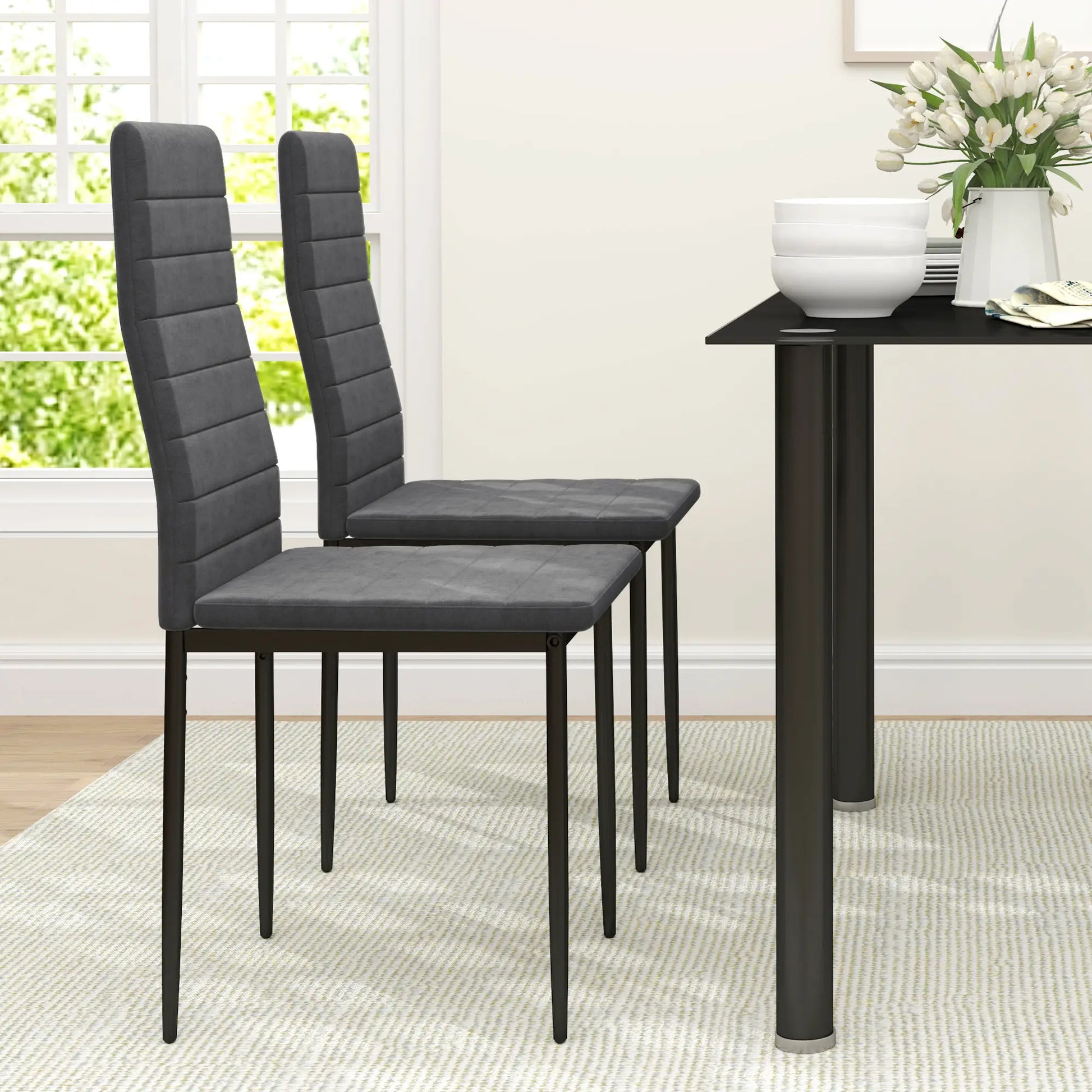Modern Dining Chairs, Set of 4, High Back Upholstery, Metal Legs, Grey Dining Chairs at Gallery Canada