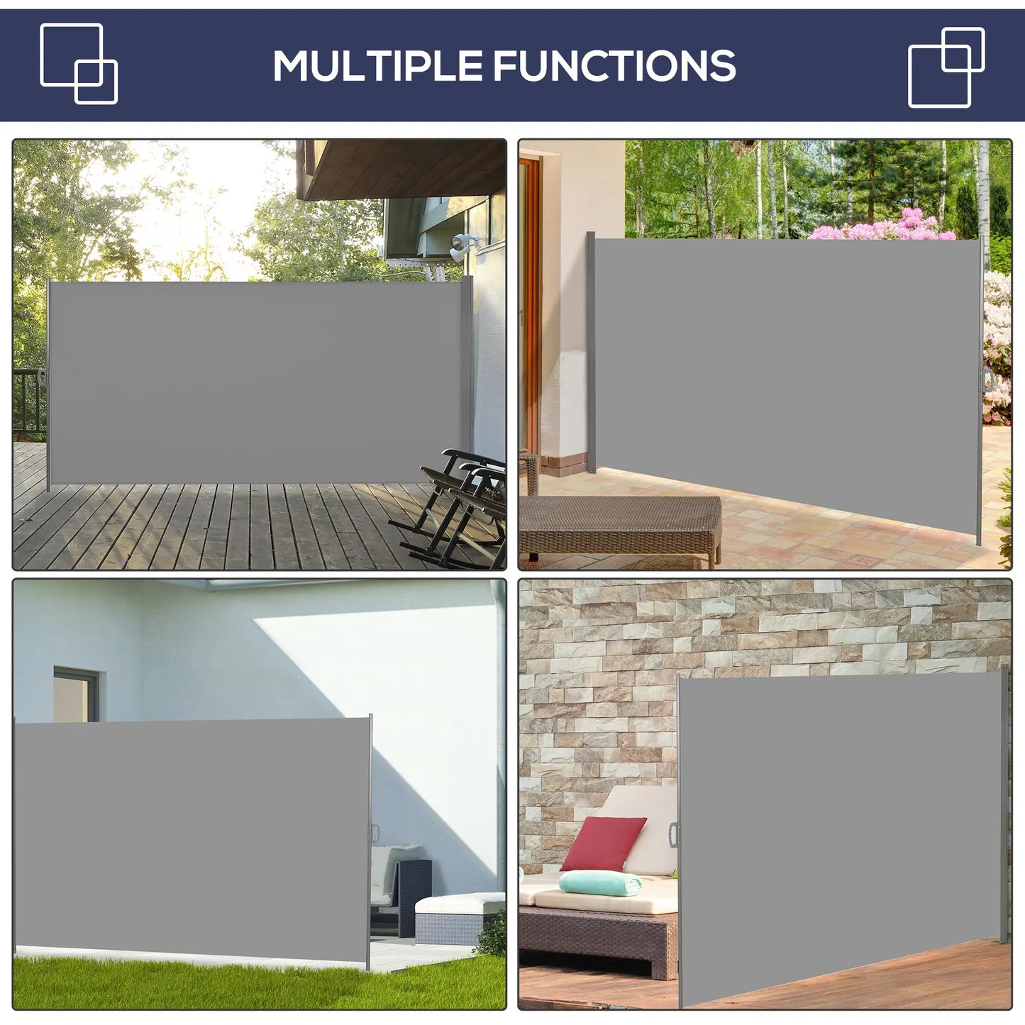 118" x 79" Outdoor Folding Privacy Screen, Retractable Side Awning, UV Wind Resistant, Light Grey Side Awnings at Gallery Canada