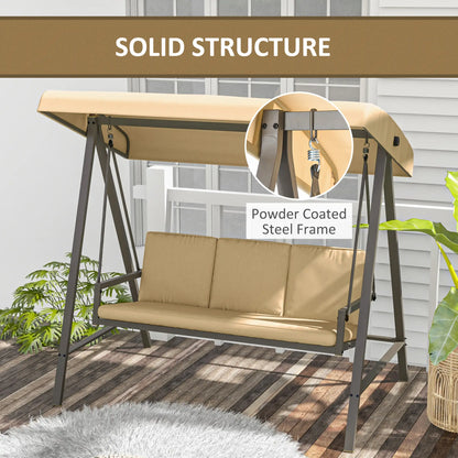 3 Seater Patio Swing Chair, Adjustable Canopy, Removable Cushions, Beige Patio Swings with Stand at Gallery Canada