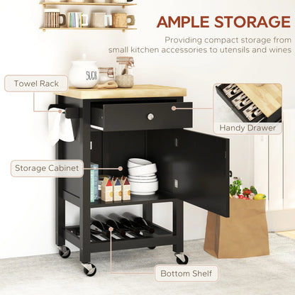 Rolling Kitchen Cart, Wood Top with Towel Rack, Drawer, Shelf, Black Kitchen Islands & Kitchen Carts at Gallery Canada