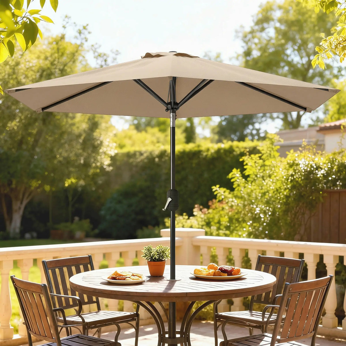 Patio Sun Umbrella, Outdoor Parasol, 6 Ribs, Coffee