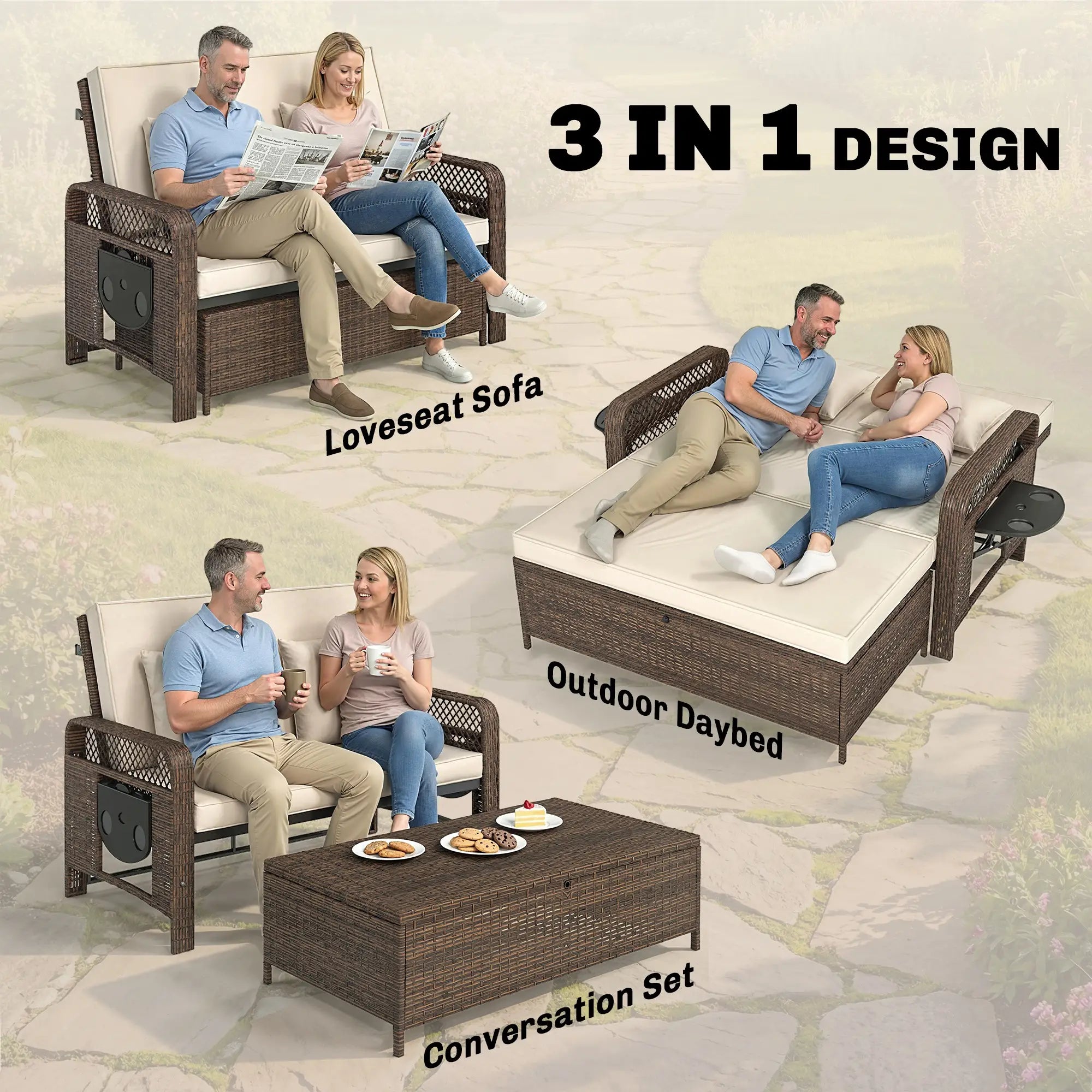 Patio Lounge Chair Set, 2 Pieces With Cushions, Adjustable Backrest Wicker Chaise Loungers at Gallery Canada