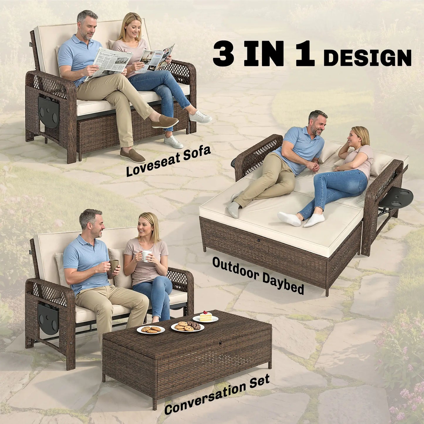Patio Lounge Chair Set, 2 Pieces With Cushions, Adjustable Backrest Wicker Chaise Loungers at Gallery Canada