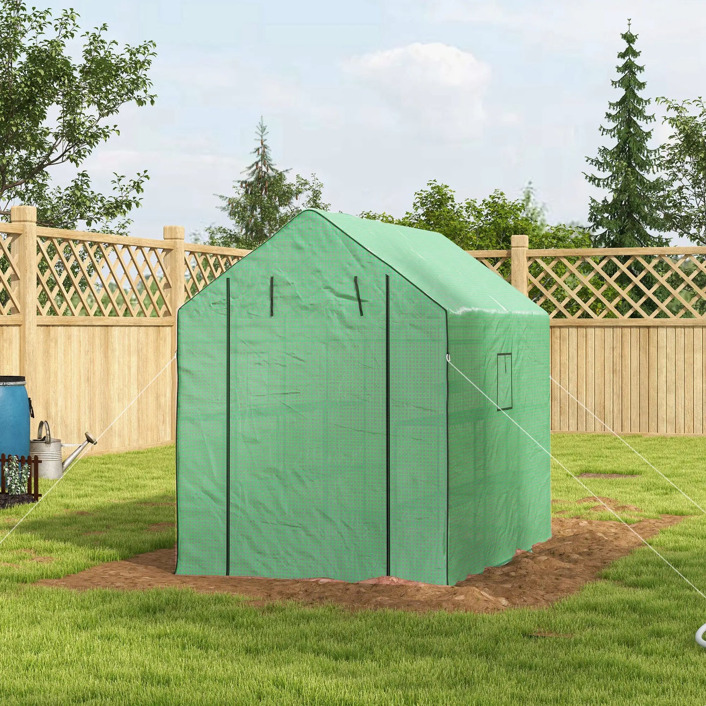 Walk-in Greenhouse, 3 Tier, Roll-up Door, Mesh Windows, 140 x 213 x 190 cm, Green