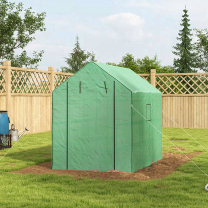 Walk-in Greenhouse, 3 Tier, Roll-up Door, Mesh Windows, 140 x 213 x 190 cm, Green