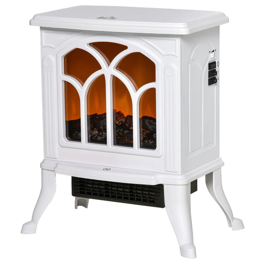 Electric Fireplace Heater, Freestanding, Realistic Flame, Overheat Protection, 750W/1500W, White Electric Fireplaces White at Gallery Canada