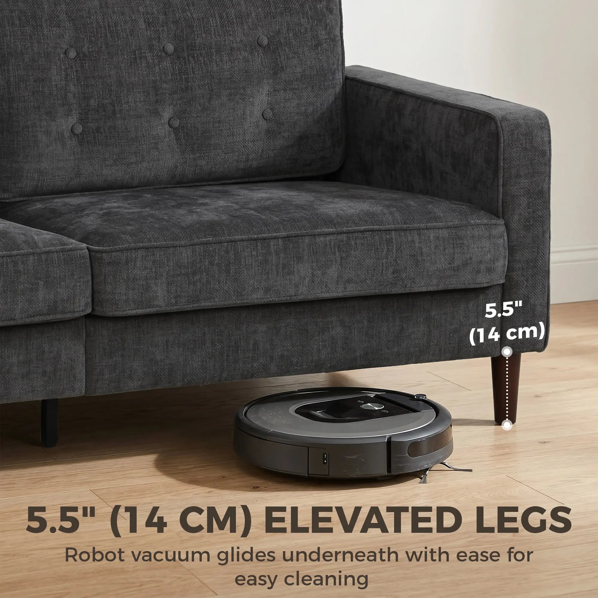 3 Seater Sofa Upholstered with Padded Cushion Modern Button Tufted Couch with Wood Legs, Dark Grey 3-Seater Sofas at Gallery Canada