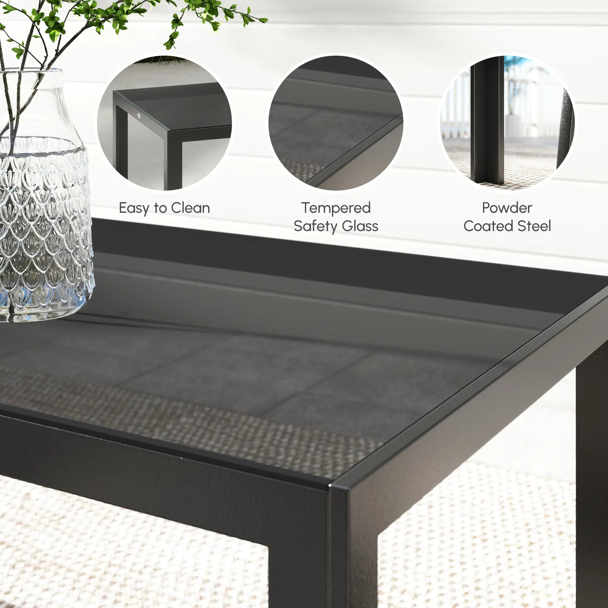 9-Piece Patio Dining Set, Glass Top Table, Stackable Chairs, Dark Grey Outdoor Dining Sets at Gallery Canada