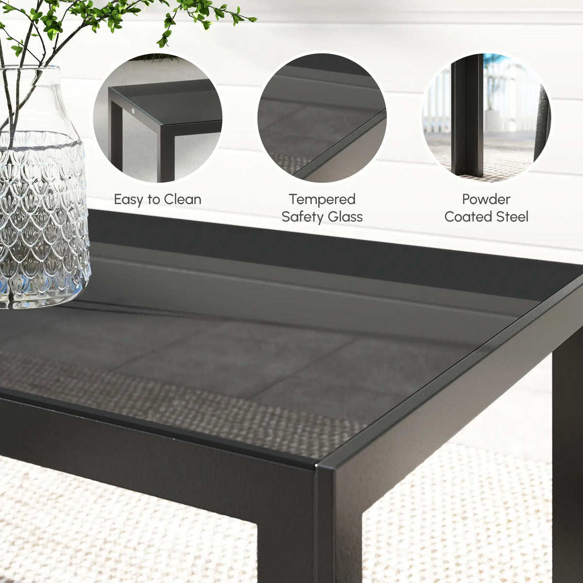 9-Piece Patio Dining Set, Glass Top Table, Stackable Chairs, Dark Grey Outdoor Dining Sets at Gallery Canada