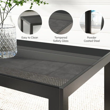 9-Piece Patio Dining Set, Glass Top Table, Stackable Chairs, Dark Grey Outdoor Dining Sets at Gallery Canada