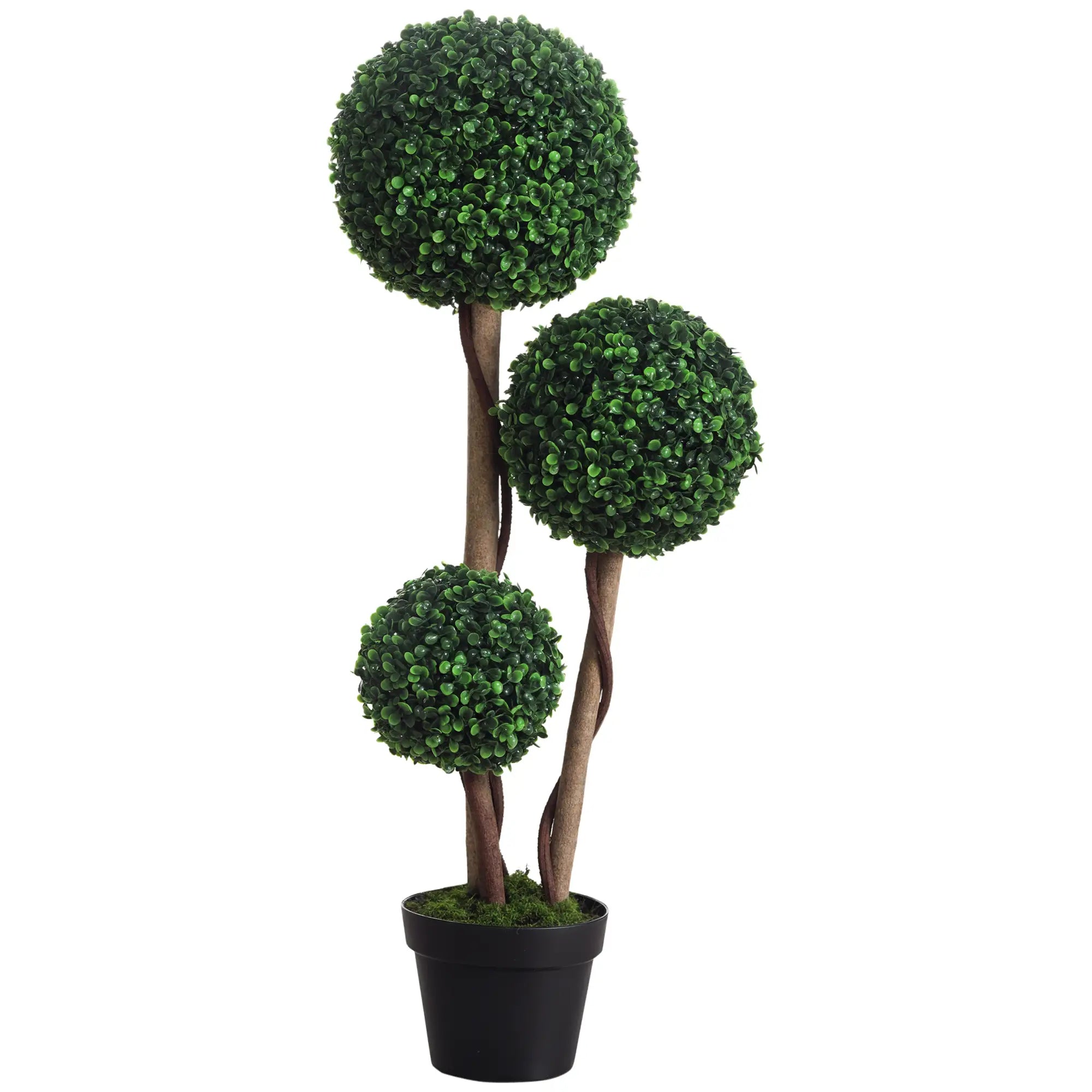 35 Inch Artificial Boxwood Topiary Tree, Triple Ball, Dark Green Artificial Trees at Gallery Canada