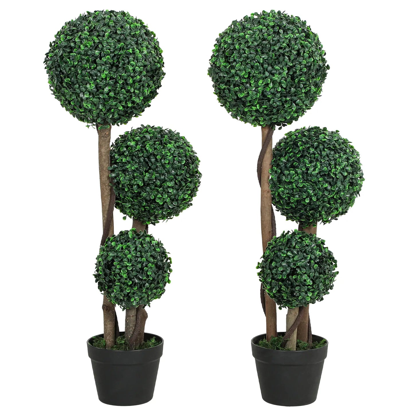 35 Inch Artificial Boxwood Topiary Tree Set of 2, Indoor Outdoor, Green Artificial Trees Green at Gallery Canada