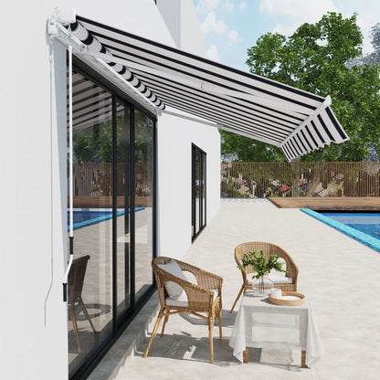 8' x 7' Retractable Awning, UV Water-Resistant Fabric, Aluminum Frame, Blue White, Blue Deck Awnings at Gallery Canada