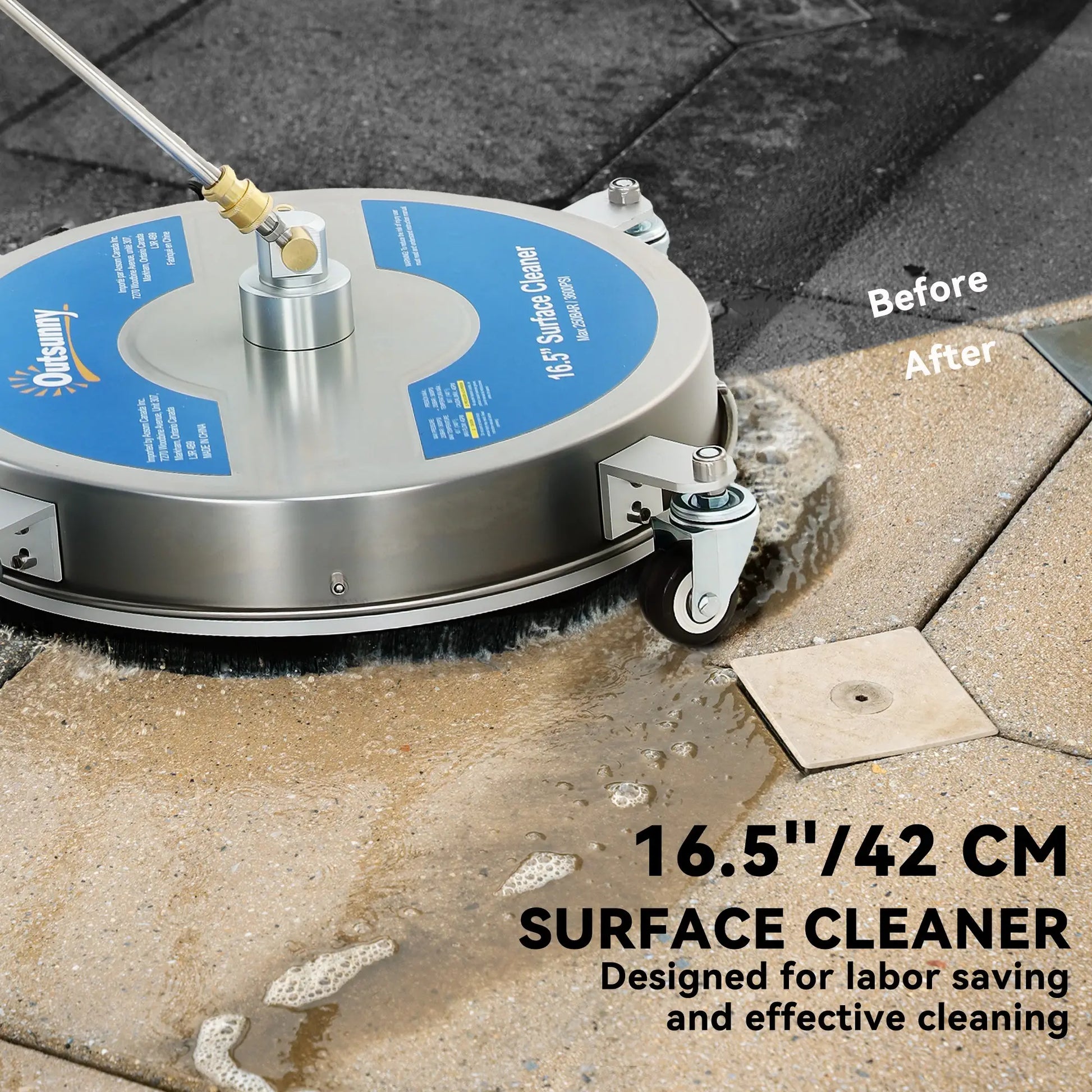 16" Pressure Washer Surface Cleaner, 4 Wheels, Stainless Steel, 1/4" Quick Connector, 2 Wands, 3600 PSI, Silver Garden Accessories at Gallery Canada