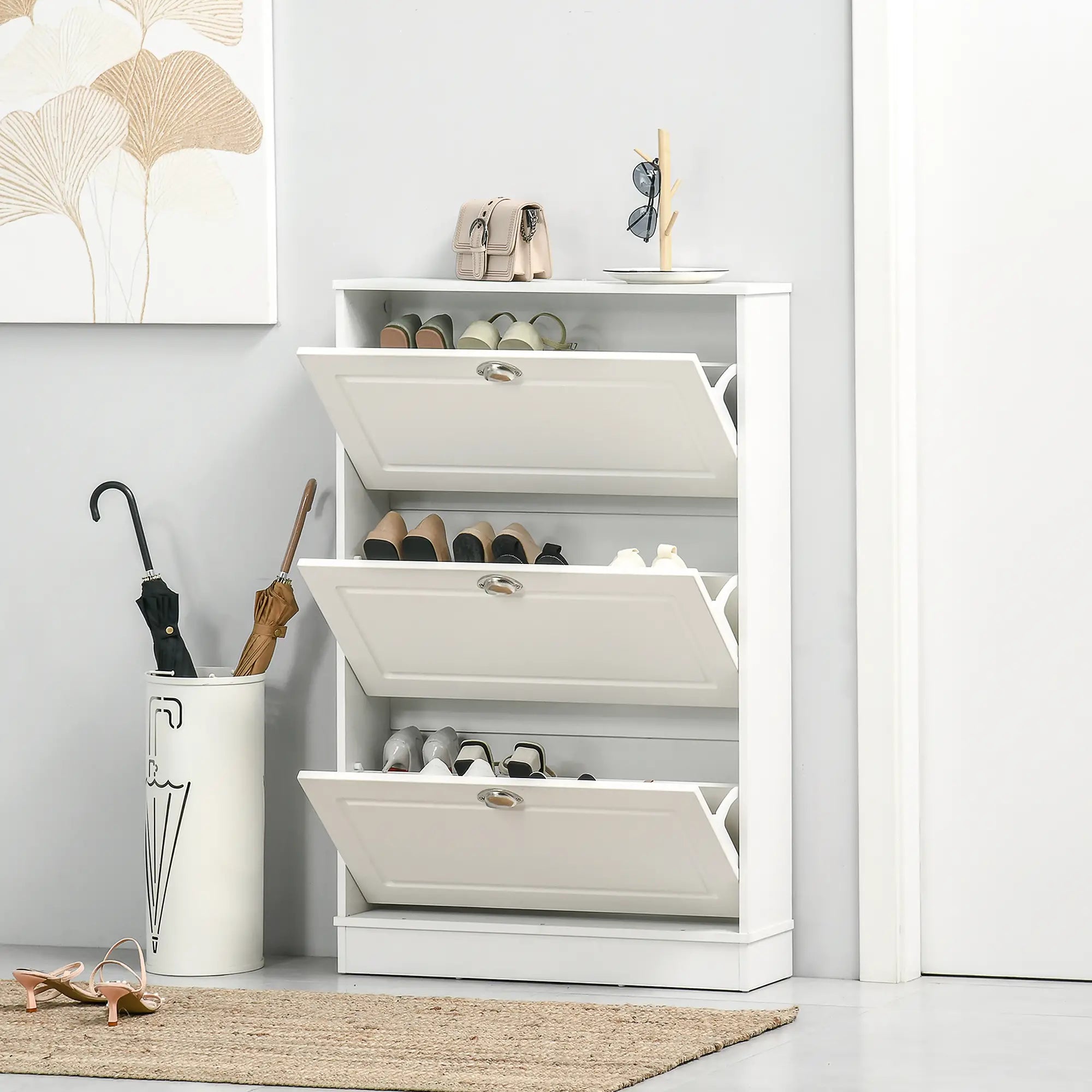 Shoe Cabinet, 3 Flip Drawers, Narrow, Holds 12 Pairs, White Shoe Storage Cabinets & Racks at Gallery Canada