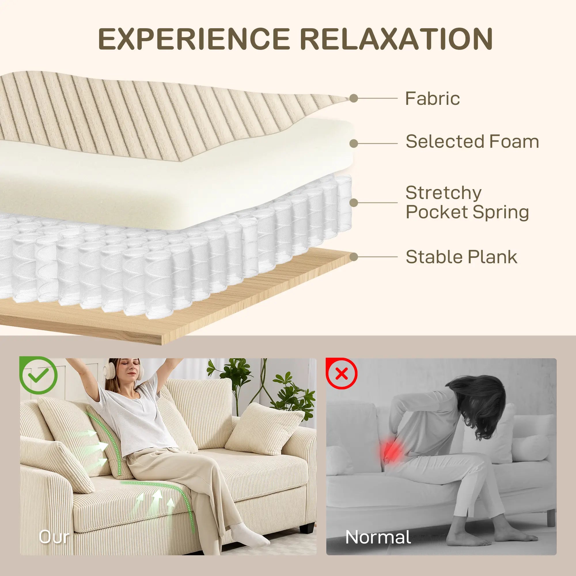 Corduroy Couch, 3 Seater Sofa, Modern with Curved Armrests, 8 Pillows, Beige 3-Seater Sofas at Gallery Canada