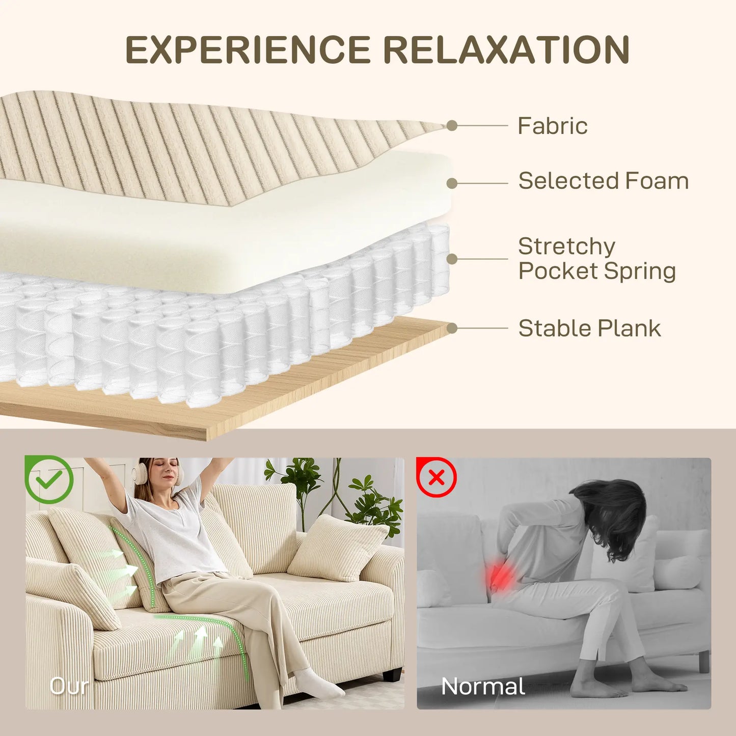 Corduroy Couch, 3 Seater Sofa, Modern with Curved Armrests, 8 Pillows, Beige 3-Seater Sofas at Gallery Canada