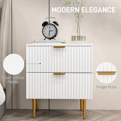 Bedside Table, Modern Nightstand with 2 Drawers, Side End Table with Metal Legs for Living Room, Bedroom, White Bedside Tables at Gallery Canada