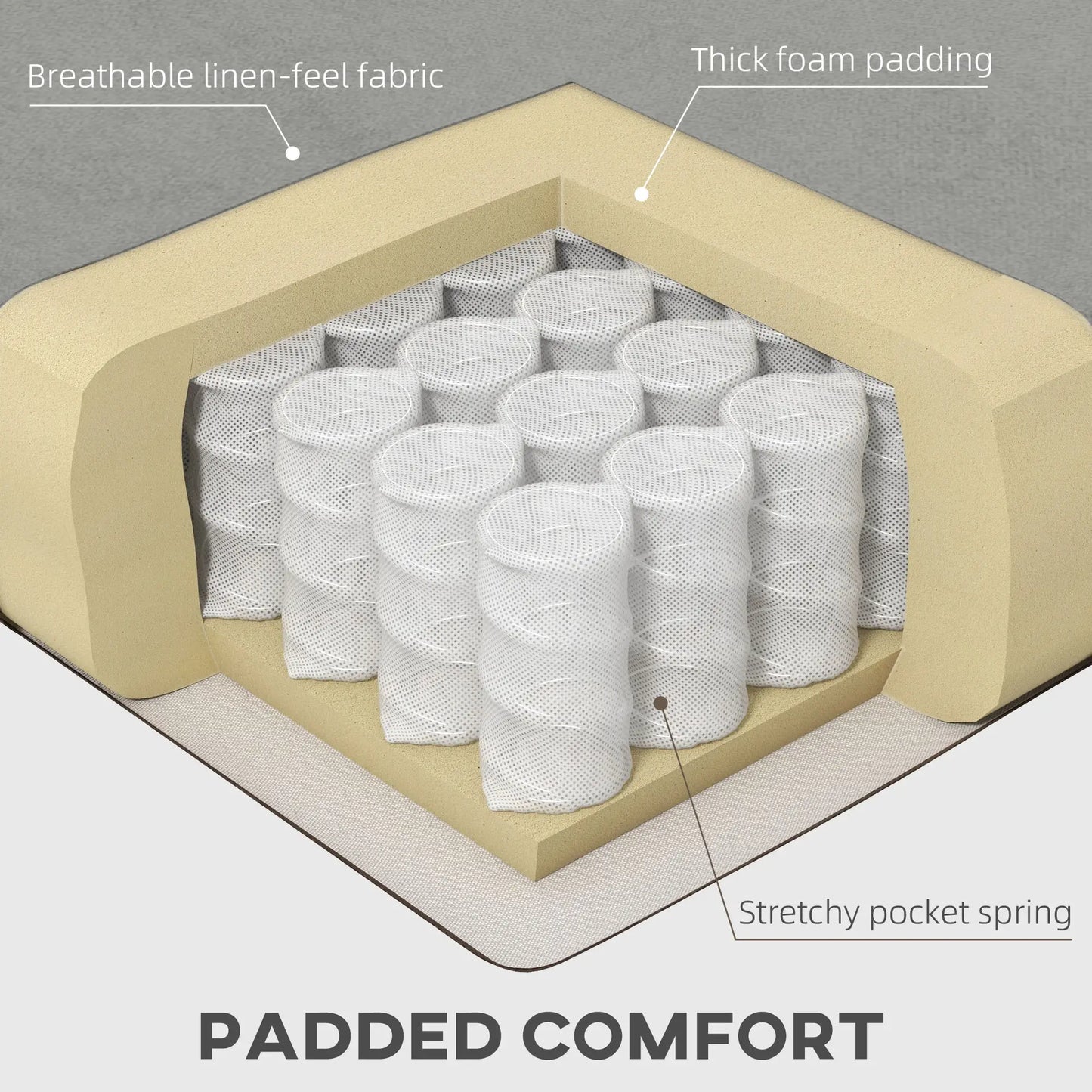 Convertible Bed with Couch, Button Tufted Fabric Sofa Bed, Adjustable Back, Grey 2-Seater Sofas at Gallery Canada