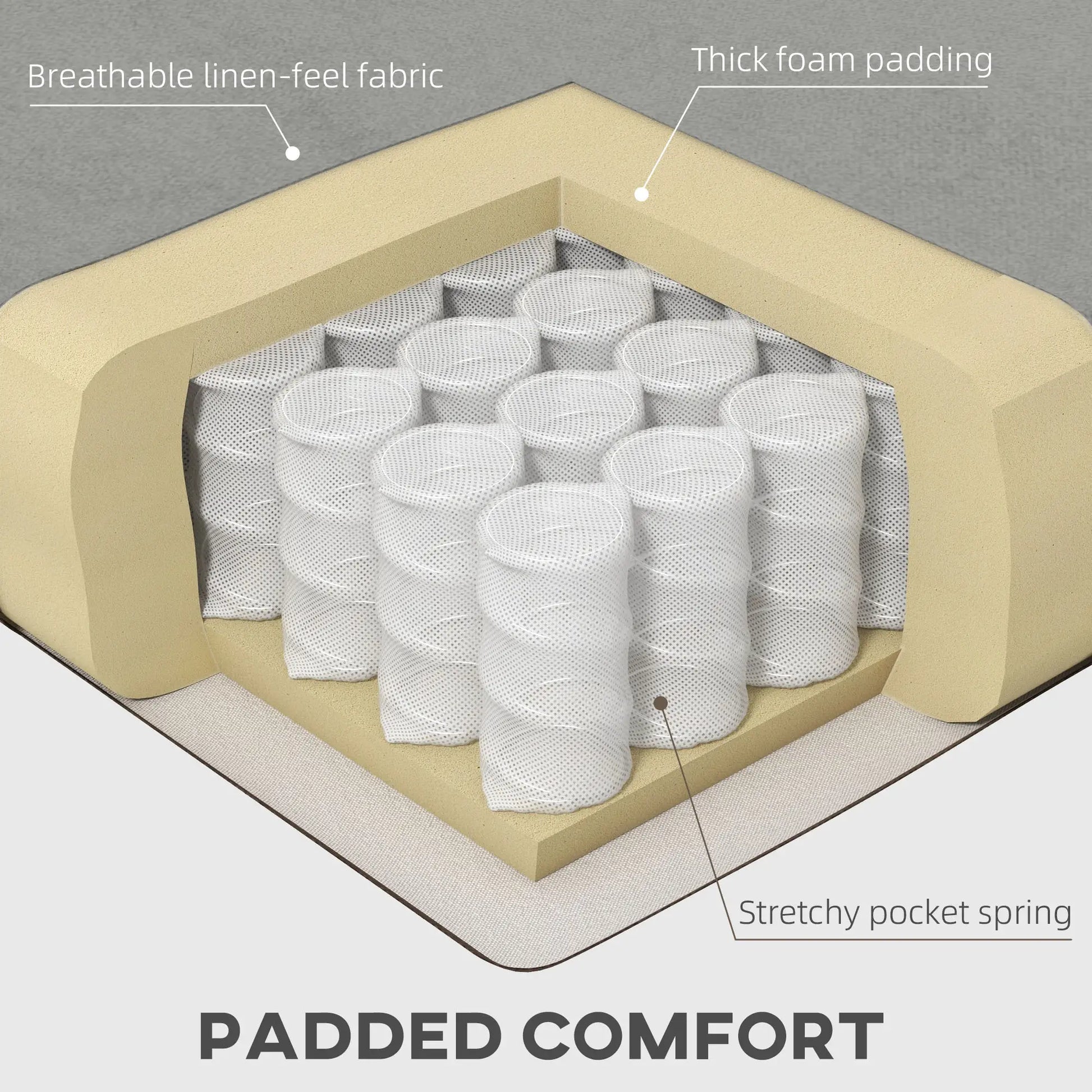 Convertible Bed with Couch, Button Tufted Fabric Sofa Bed, Adjustable Back, Grey 2-Seater Sofas at Gallery Canada