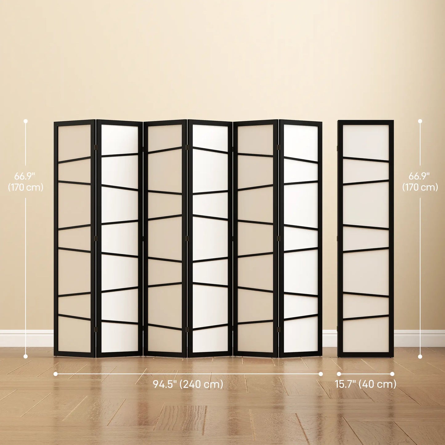 66.9" Folding Room Divider, 6 Panel Wood Frame Partition, White Room Dividers at Gallery Canada