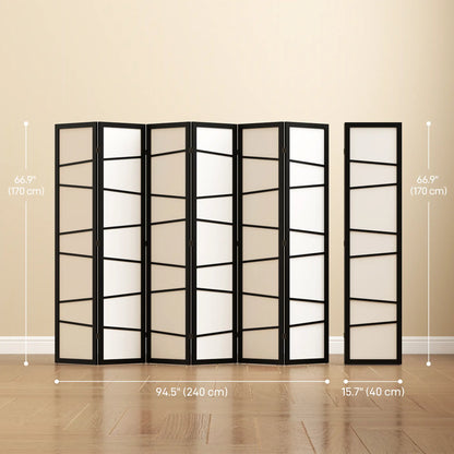 66.9" Folding Room Divider, 6 Panel Wood Frame Partition, White Room Dividers at Gallery Canada