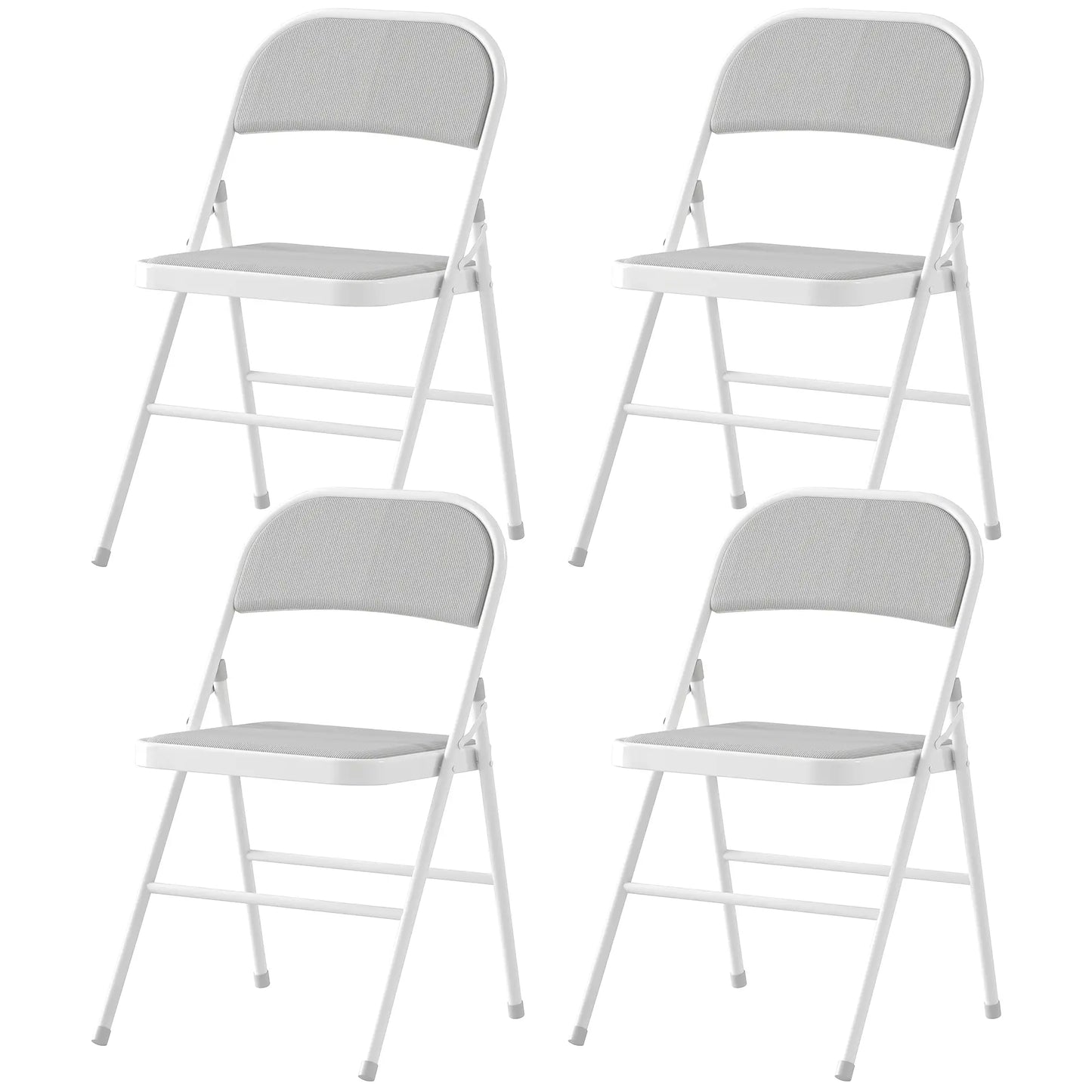 Set of 4 Metal Foldable Chairs, Corduroy Padded, White