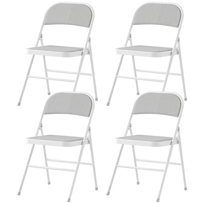 Set of 4 Metal Foldable Chairs, Corduroy Padded, White