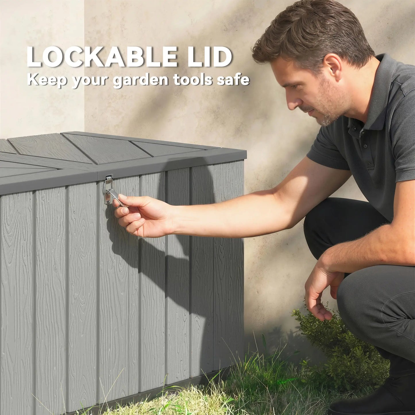 Large Capacity Outdoor Storage Box, 125.5 gal, Lockable Lid, Grey Patio Storage Boxes at Gallery Canada