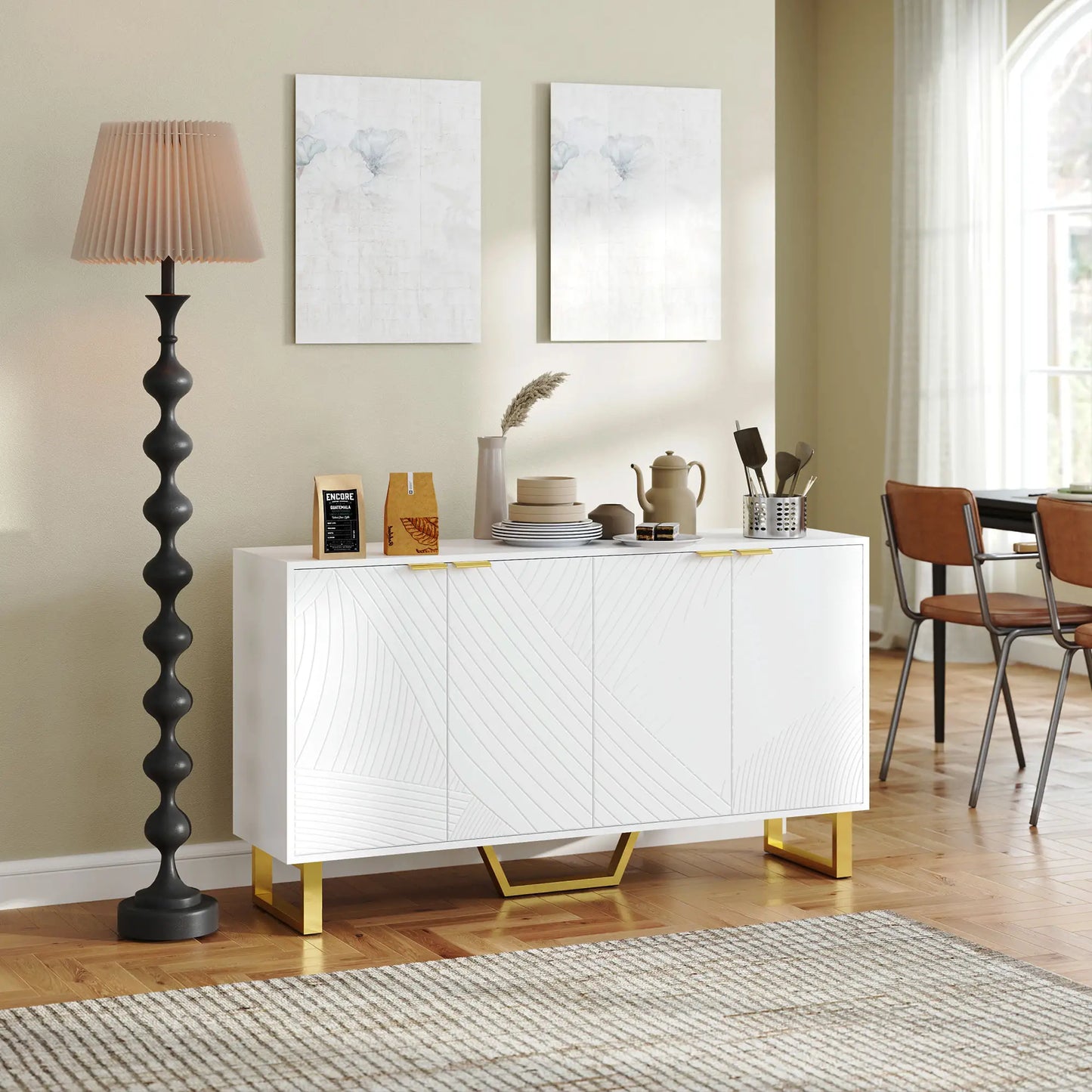 Sideboard Buffet Cabinet, Adjustable Shelves, Living Room TV Cabinet, 65 Inch, White Storage Cabinets at Gallery Canada