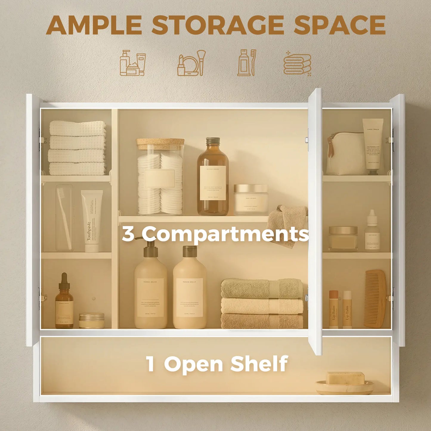 Wall Mounted Medicine Cabinet with Mirror, Adjustable Shelves, White Mirror Medicine Cabinets at Gallery Canada