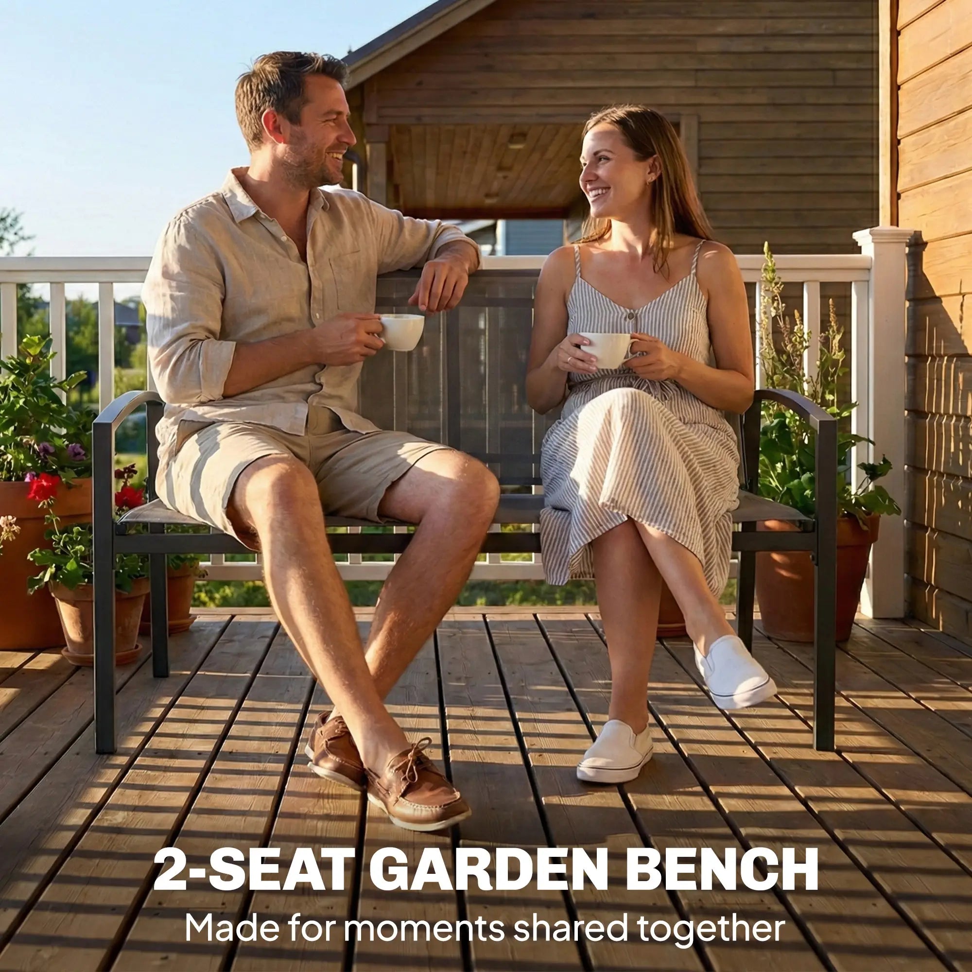 Metal Garden Bench, 44 in, Breathable Mesh Fabric, 484 lb Capacity, Grey Outdoor Benches at Gallery Canada