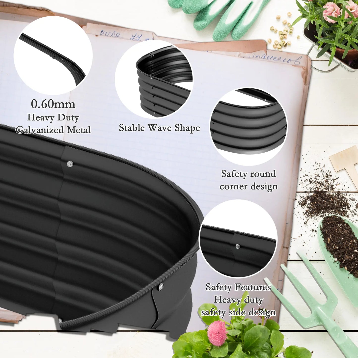 7.9 x 2 x 1ft Galvanized Raised Garden Bed, Metal Planter Box, Dark Grey Raised Garden Beds at Gallery Canada