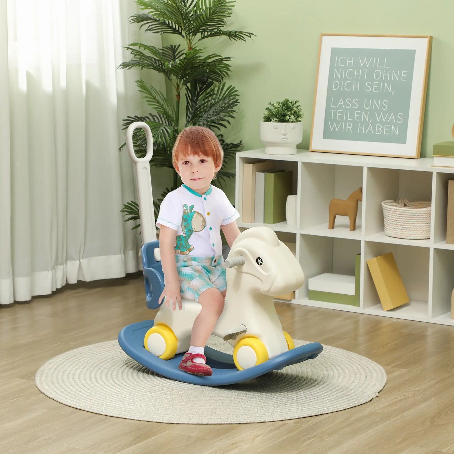 Kids Rocking Horse, Detachable Balance Board, Push Handle, Blue Rocking Horses at Gallery Canada