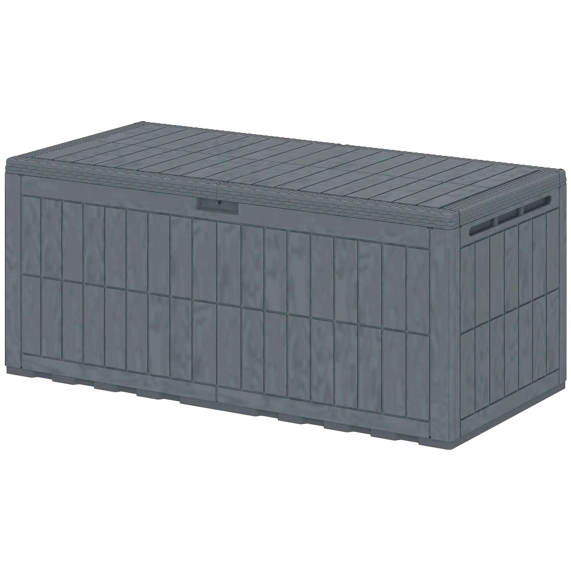 220 Gallon Resin Deck Box, Waterproof Lockable Outdoor Storage Patio Storage Boxes Grey Wood Effect at Gallery Canada